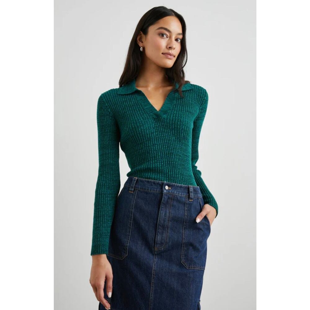 Rails Kennedy Long Sleeve Shirt Ribbed Stretchy Evergreen Turquoise Large Top